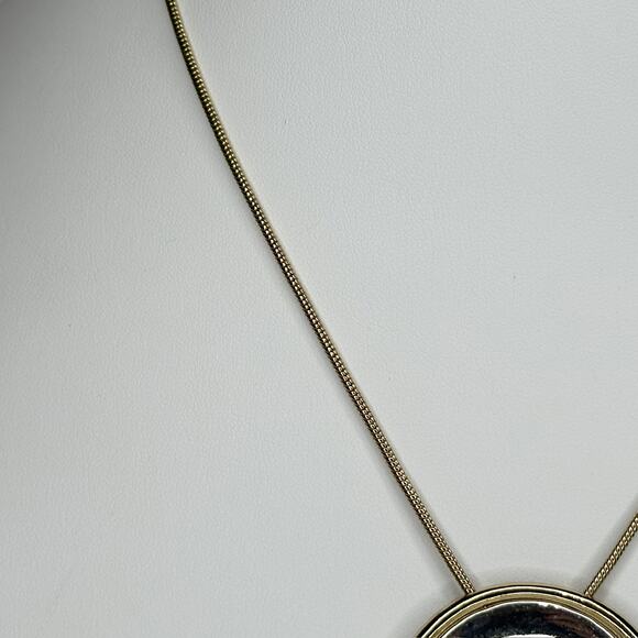 Chicos Round Pendant Gold Silver Tone Mixed Metal Necklace Adjustable ✨ - Picture 3 of 10